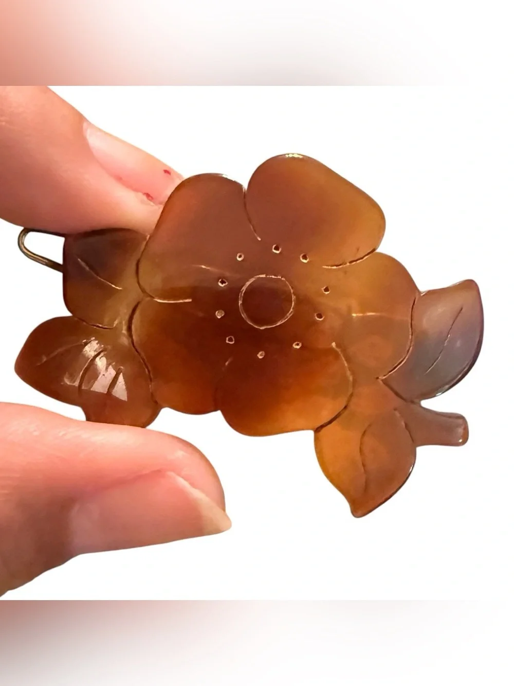 1960’s Floral French Hair Clip in Tortoiseshell, Flower Barrette, Deadstock 1.8”